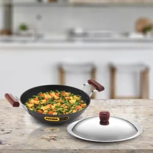 Hawkins Futura Nonstick Deep Kadhai (Flat Bottom, Induction Base, 3.25 mm,with steel lid)