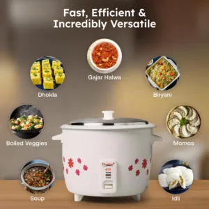 Prestige Delight PRWO 1.8 Rice Cooker | 700W Electric Cooker | 1.8 Litre | Auto Keep Warm | White